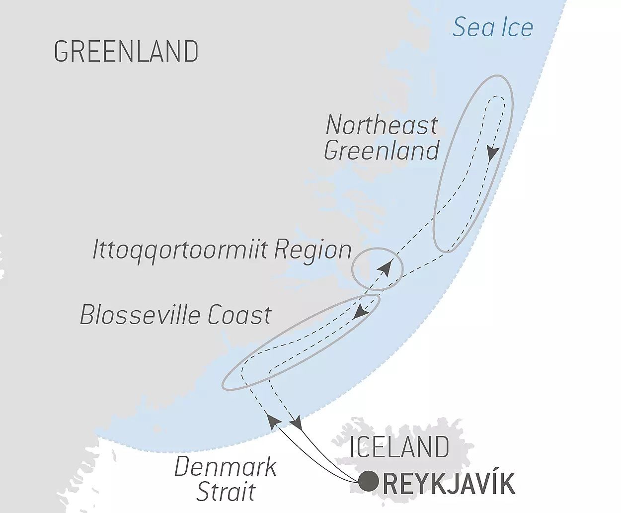 Northeast Greenland's unexplored sea ice Itinerary Map