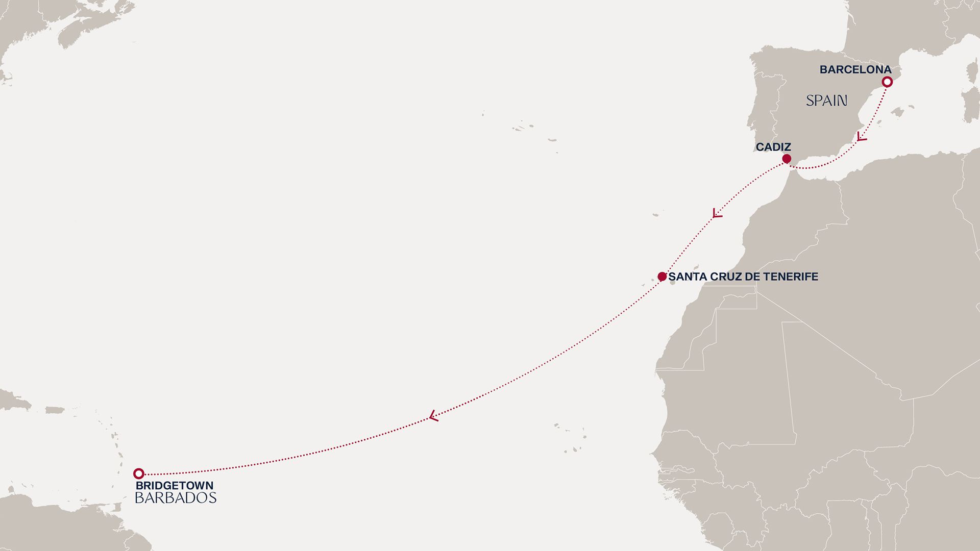 A Grand Journey Across Oceans from Catalonia to the Caribbean Itinerary Map